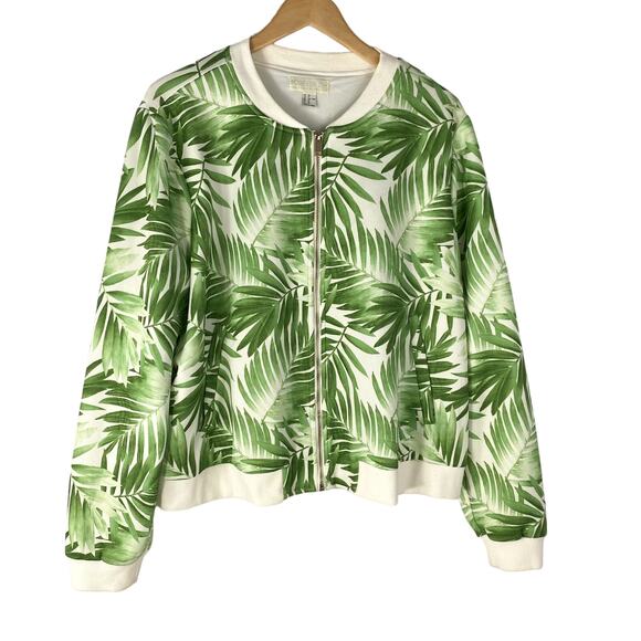 Forever 21 Tropical Bomber Jacket Women 3X Green Coastal Outdoor Golf Athleisure - Picture 1 of 7